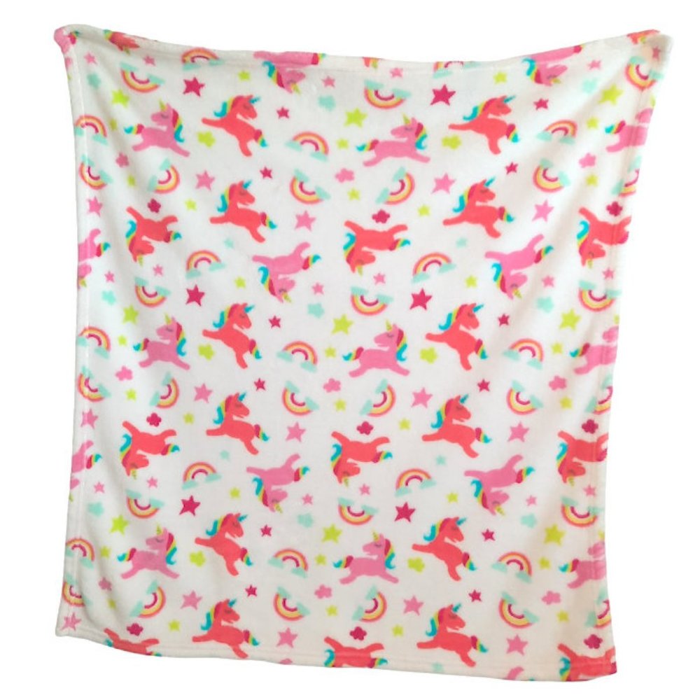 Cutie Pie Unicorn Rainbow Stars Fleece Blanket Lovey 30" X 33"